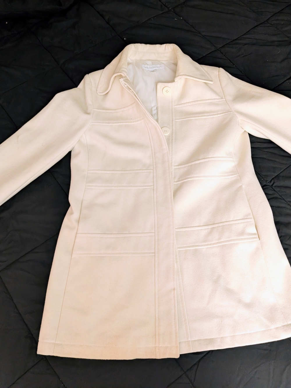 New York & Company Cream Wool-Blend Pea Coat